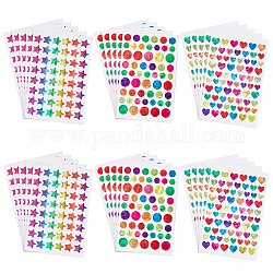 Olycraft 30 Sheets 3 Styles Holographic PVC Waterproof Self Adhesive Laser Stickers, Rainbow Color Round & Star & Heart Decals for Art Craft, DIY Scrapbooking, Colorful, 101~151x100~151x0.1mm, 10 sheets/style