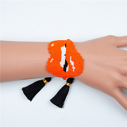 Braccialetto di perline intrecciate con semi di miyuki con doppia nappa, braccialetto sexy dell'amicizia del labbro per le donne, arancio rosso, 11 pollice (28 cm)