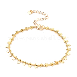 Pulseras de charm de bronce, con cadenas de bordillo y broches pinza de langosta, estrella, dorado, 8 pulgada (20.3 cm)