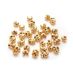 Eisen Crimpperlen Abdeckungen, cadmiumfrei und bleifrei, Goldene Farbe, Größe: ca. 4mm Durchmesser, Bohrung: 1.5~1.8 mm