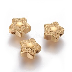 304 perline in acciaio inossidabile, stella, oro, 10.8~11.3x11.3~11.7x5mm, Foro: 1.6 mm