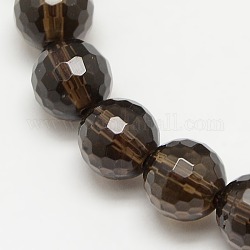 Chapelets de perles de quartz fumé, facetté (128 facettes), ronde, cristal synthétique, teints et chauffée, 8mm, Trou: 1~1.5mm