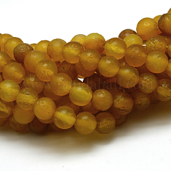 Natural Agate Beads Strands, Dyed, Matte, Round, Goldenrod, 10mm, Hole: 1mm