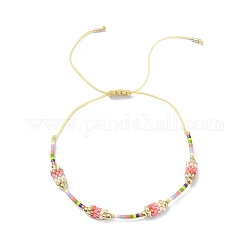 Bracelet à maillons en colonne de graines de verre, bracelet réglable pour femme, rose, diamètre intérieur: 1-5/8~3-3/8 pouce (4~8.55 cm)