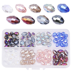 Chgcraft 80 pièces 8 couleurs galvanoplastie perles de verre, facette, de couleur plaquée ab , ovale, couleur mixte, 11x7.5mm, Trou: 1.2mm, 10 pcs / couleur