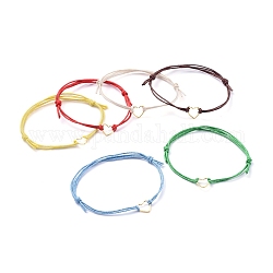 Adjustable Waxed Cotton Cord Bracelets, with 304 Stainless Steel Heart Jump Ring, Mixed Color, 1-5/8 inch~3-1/2 inch(4~9cm)