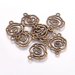 Alloy Links connectors, Lead Free and Cadmium Free, Flower, Antique Bronze Color, about 26mm long, 20mm wide, 1mm thick, hole: 2mm