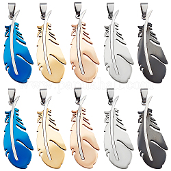 UNICRAFTALE 10Pcs 5 Colors Feather Pendants 201 Stainless Steel Feather Charms 49mm Long Feather Metal Charms Earring Bracelets Charms Pendants Necklace Pendants for Jewelry Making