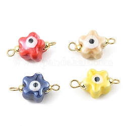 Evil Eye Porcelain Ceramic Connector Charms, Star Links with Synthetic Hematite Bead and Golden Plated 304 Stainless Steel Double Loops, Mixed Color, 20x11.5x8.5mm, Hole: 1.8~1.9mm