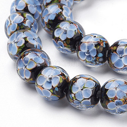 Fatti a mano fiore interiore perle di vetro fili, tondo, azzurro acciaio chiaro, 12mm, Foro: 2 mm, 30 pcs / Filo, 12.3 pollice