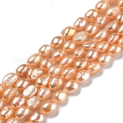 Fili di perle di perle d'acqua dolce coltivate naturali, riso, tinto, peachpuff, 8~9.5x4~6mm, Foro: 0.7 mm, circa 40pcs/filo, 13.98 pollice (35.5 cm)