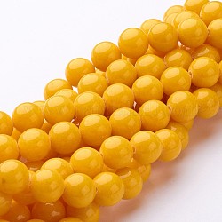 Chapelets de perles rondes en jade de Mashan naturelle, teinte, jaune, 10mm, Trou: 1mm, Environ 41 pcs/chapelet, 15.7 pouce