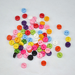 Multi Colour DIY Handcraft Buttons For Dolls Clothes, Flat Round, Resin Button, Mixed Color, about 6mm in diameter, hole: 1mm