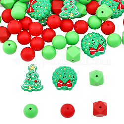 CHGCRAFT 80Pcs 6 Style Food Grade Eco-Friendly Silicone Beads, Chewing Beads For Teethers, DIY Nursing Necklaces Making, Hexagon & Christmas Bell & Round, Mixed Color, 14~30x14~22.5x2~14mm, Hole: 2~2.5mm
