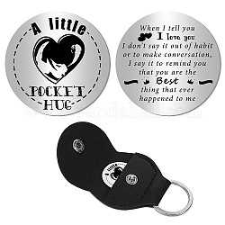 CREATCABIN Pocket Hug Token Long Distance Relationship Keepsake Stainless Steel Double Sided Token with PU Leather Keychain for Women Men Get Well Soon Christmas Friendship Gifts 1.2 x 1.2Inch