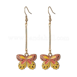 Alloy Enamel Butterfly Dangle Earrings, Yellow, 67x22mm