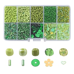 Kit de búsqueda de fabricación de joyas de diy, incluyendo semillas de vidrio redondas y cuentas de paillette de plástico, brillante brillo del arte de uñas, lentejuelas de manicura, verde, 112 g / caja