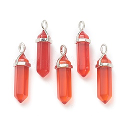 Pendentifs en verre, avec les accessoires en laiton de tonalité de platine, balle, rouge, 39.5x12x11.5mm, Trou: 4.5x2.8mm