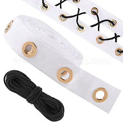 Gorgecraft 4 yarda de cintas de algodón con anillos de ojales dorados, para accesorios de ropa, con hilos de hilo de algodón negro de 10 m, blanco, cinta: 1 pulgada (25 mm), hilos de hilo de algodón: 3 mm