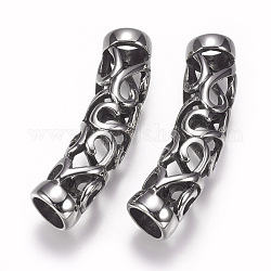 Perles de tube creux en 304 acier inoxydable, courbé, Perles avec un grand trou   , argent antique, 41x9.5mm, Trou: 6.5mm