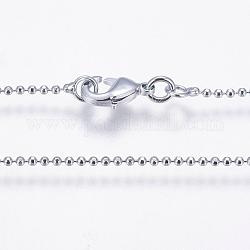 Collares de cadena de latón chapado en rack, cadena de bolas, Plateado de larga duración, Platino, 23.6 pulgada (60 cm), 1.5mm