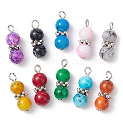 Pendentifs ronds en perles de verre peint, 10 couleurs, 10 pièce, avec les accessoires en alliage et en fer , breloques de gourde, couleur mixte, 23.5x8mm, Trou: 3.2mm, 1 pc / couleur