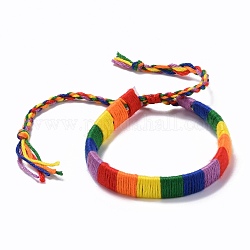 Pulsera del orgullo del arco iris, pulsera de cuentas trenzadas de poliéster para hombres y mujeres, pulsera ajustable, colorido, diámetro interior: 2~4-1/8 pulgada (5.1~10.5 cm)