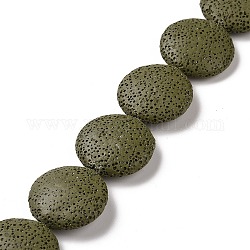Fili di perle di roccia lavica naturale, rotondo e piatto, tinto, verde oliva scuro, 25~27x7~8mm, Foro: 1 mm, circa 14pcs/filo, 14.5 pollice