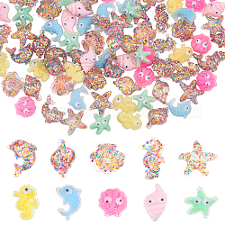 NBEADS 80 Pcs 10 Styles Ocean Theme Resin Cabochons, Transparent Marine Organism Resin Cabochons Starfish Shell Dolphin Conch Sea Horse Slime Charms Beads with Colorful Glitter Sequins for DIY Craft