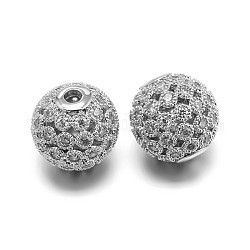 Messing Mikro ebnen Zirkonia runde Perlen, Echt platiniert, Bleifrei und Cadmiumfrei und Nickel frei, Transparent, 10 mm, Bohrung: 1.8 mm
