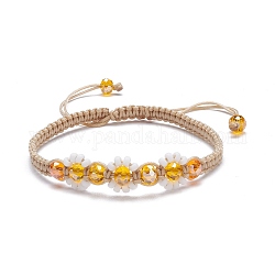 Geflochtenes Perlenarmband in Blumenform, Bling Glasperlen verstellbares Armband für Frauen, golden, Innendurchmesser: 2-3/8~3-3/4 Zoll (6~9.4 cm)