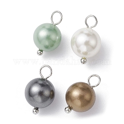 Ciondoli rotondi tinti di perle di conchiglia, con passanti in ottone placcato platino, colore misto, 14x8mm, Foro: 2.8 mm
