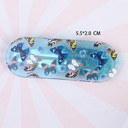 Süße Haarspangen aus Kunststoff, oval mit Schmetterlingsmuster, Licht Himmel blau, 55x20 mm