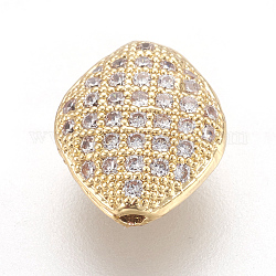 Perles de zircone cubique micro pave en Laiton, losange, clair, or, 10x8x4mm, Trou: 0.8mm