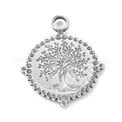 304 Stainless Steel Pendants, Flat Round with Tree of Life Charms, Stainless Steel Color, 22.5x19x2mm, Hole: 2.5mm