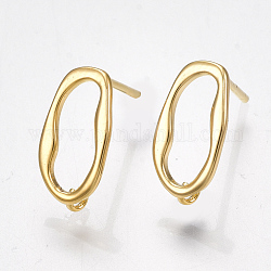 Brass Stud Earring Findings, with Loop, Oval, Nickel Free, Real 18K Gold Plated, 12x6mm, Hole: 1mm, Pin: 0.7mm