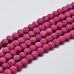 Brins de perles rondes en pierre de lave naturelle, teinte, support violet rouge, 8mm, Trou: 1mm, Environ 50 pcs/chapelet, 15.7 pouce