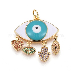 Brass Cubic Zirconia Pendant, with Enamel, Eye, Colorful, Golden, 24.7x22.8x4.4mm, Hole: 3.4mm