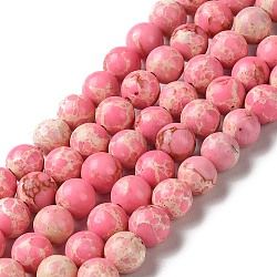 Brins de perles teintes en jaspe impérial synthétique, ronde, rose chaud, 6mm, Trou: 1.4mm, Environ 60~62 pcs/chapelet, 14.72''~15.28'' (37.4~38.8 cm)
