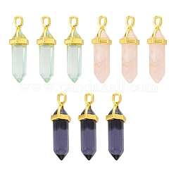 3pcs pendentifs pointus en verre 3 couleurs, avec accessoire en alliage, or, balle, couleur mixte, 37~40x12.5x10mm, Trou: 3x4.5mm, 1 pcs / couleur