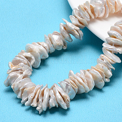 Natural Baroque Pearl Keshi Pearl Beads Strands, Cultured Freshwater Pearl, Chip, Beige, 10~20x10~20x1~9mm, Hole: 0.8mm, about 130~140pcs/strand, 15.3 inch