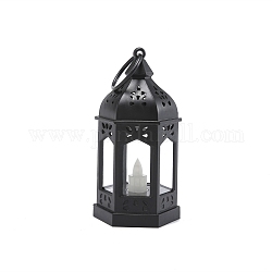 Lantern Shape European Candlestick, Moroccan Festival Decoration Retro Plastic Wind Lamp, Black, 12.5x6.5cm