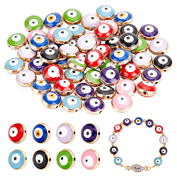 Nbeads 64 Stück 10 mm Emaille-Evil-Eye-Perlen, 8 Farben flache runde Legierung Böse Augen Perlen Böse Augen Charms Abstandsperlen für Schmuckherstellung DIY Halskette Armband Ohrring Basteln