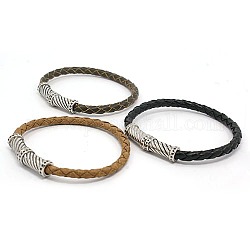 Braided Leather Cord Bracelets, Trendy Jewelry Bracelet Making, with Stainless Steel Magnetic Clasps, Antique Silver, Mixed Color, 205x4mm