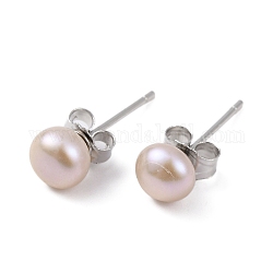 Boucles d'oreilles à perles rondes en perles naturelles, avec de véritables accessoires en argent sterling plaqué platine 925, chardon, 15x5~6mm