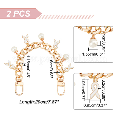 Ph pandahall 2 correa de cadena para bolso de repuesto 7.9 correas de  cadena cortas para concienciación sobre el cáncer de mama cadenas  decorativas para bolsos con dijes de cinta blanca cadena