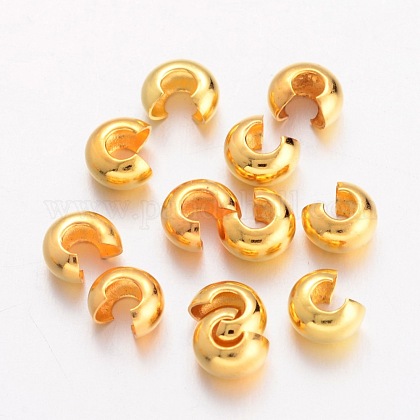 真鍮製つぶし玉カバーカシメ玉カバー  ラウンド  ゴールドカラー  直径約4mm  厚さ3mm  穴：1.5mm  約227個/20g X-EC266-G-1