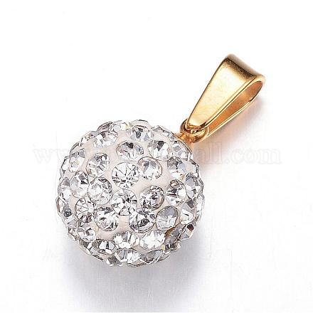 304 Stainless Steel Polymer Clay Rhinestone Charms STAS-G102-65G-1