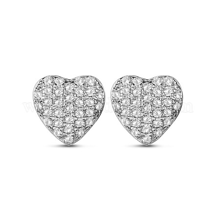 TINYSAND Heart Shaped 925 Sterling Silver Cubic Zirconia Ear Studs TS-E377-S-1