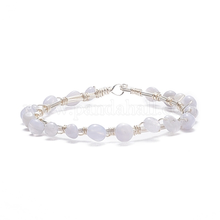 Bracelet de perles tressées en agate de dentelle bleue naturelle BJEW-JB07998-08-1